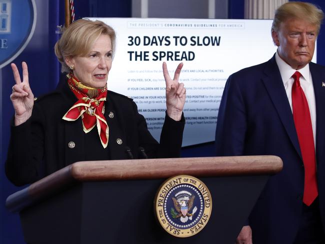 President Donald Trump listens as Dr. Deborah Birx speaks. Picture: AP