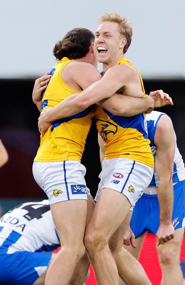 Oscar Allen and Jake Waterman look poised for new deals. Picture: Dylan Burns/AFL Photos via Getty Images