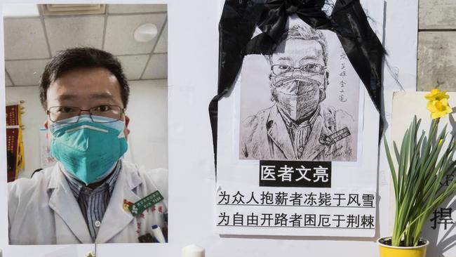 A memorial for Dr Li Wenliang, who was the whistleblower of the Coronavirus, COVID-19, that originated in Wuhan. He died of the virus. Picture: Mark Raston/AFP