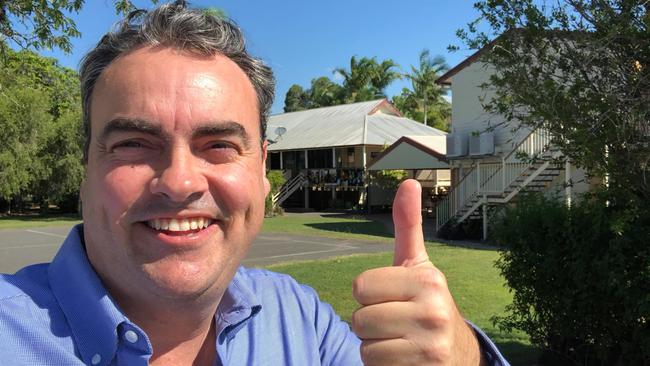 THUMBS UP: NQ First Leader Jason Costigan outside the Gracemere State School where he announced a funding pledge to build a local high school, subject to NQ First securing the balance of power at the State Election.