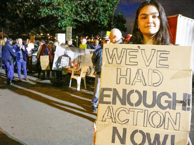 The People of Warringah protest at Middle Harbour Yacht Club. Picture: Chris Meredith