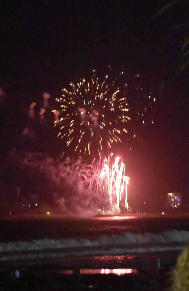 Fireworks light up the night sky over Mooloolaba as thousands turned out to watch and bring in the New Year. Photo: Elizabeth Neil