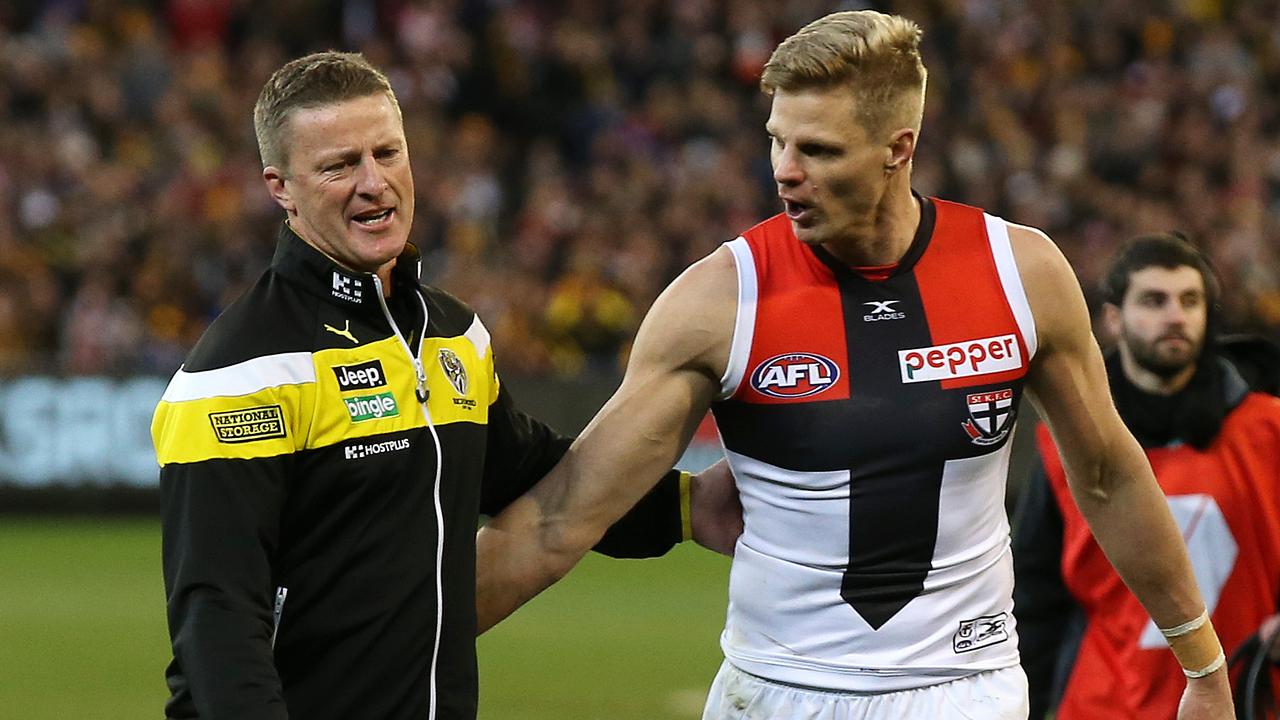 Nick Riewoldt has reminded Damien Hardwick of a day the pair duelled on the field. Photo: Michael Klein