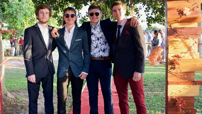 Damon Todd, Jacob Ribel, Aiden Jensen and Hugo Finnet at the Bowen State High School Year 12 Formal held on Friday, November 18, 2022.