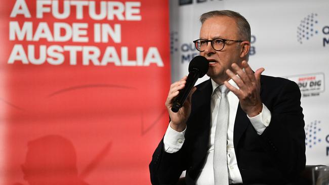 Anthony Albanese addresses the Queensland Media Club in Brisbane. Picture: Dan Peled / NCA NewsWire