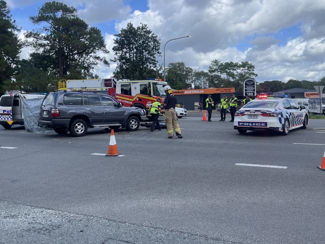 Paramedics are assessing a patient at the scene of a serious crash on Nambour Connection Rd in Woombye.