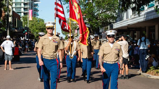 The Anzac Day march through Knuckey Street in Darwin. Picture: Pema Tamang Pakhrin