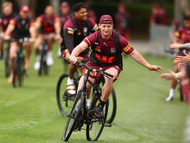 Harry Grant arrives for a Queensland Maroons State of Origin training session. Picture: Getty Images