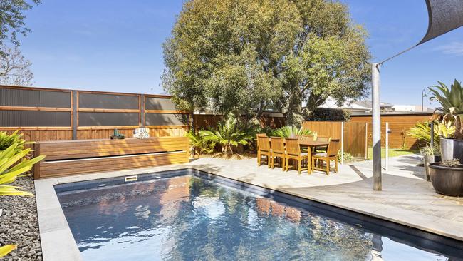 The saltwater chlorinated pool and spa nook is a key feature in the back yard.