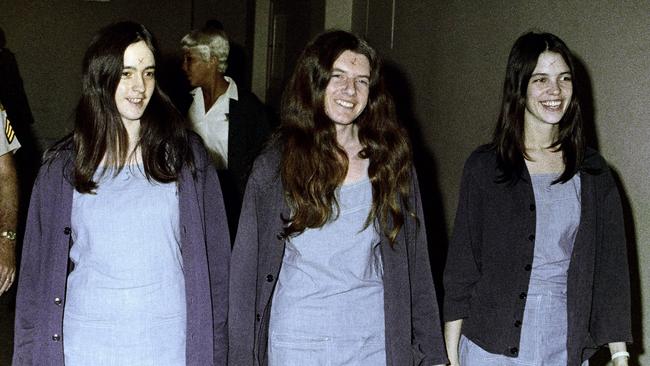 Susan Atkins, Patricia Krenwinkel and Leslie Van Houten walking to court to appear for their roles in the 1969 cult killings of seven people including pregnant actor Sharon Tate in Los Angeles.