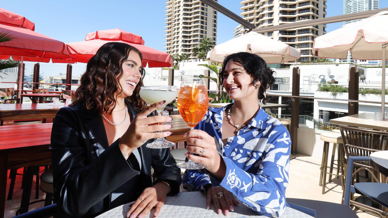 The latest rooftop bar to hit the Gold Coast is on party strip Orchid Avenue in Surfers Paradise - Georgia Innes and Lizzie Maric check out Lulu Rooftop Bar and Terrace. Picture: Glenn Hampson.