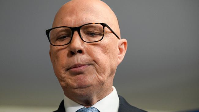 Opposition Leader Peter Dutton speaks at Mums Supporting Families In Need in Frankston. Picture: Dan Peled/Getty Images