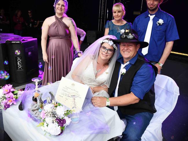 Simone Ward and Geoffrey Borninkhof, were married on The Hill Stage at Gympie Music Muster. Picture: Patrick Woods.