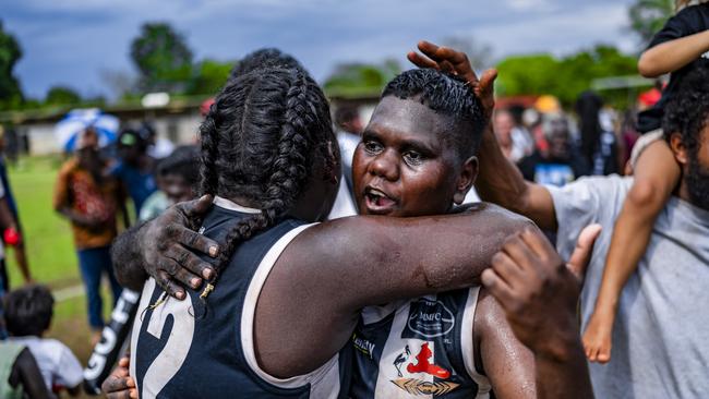 History was made as the Muluwurri Magpies beat the Tapalinga Superstars in the inaugural 2023 Tiwi Islands Football League women's grand final. Picture: Patch Clapp / AFLNT Media