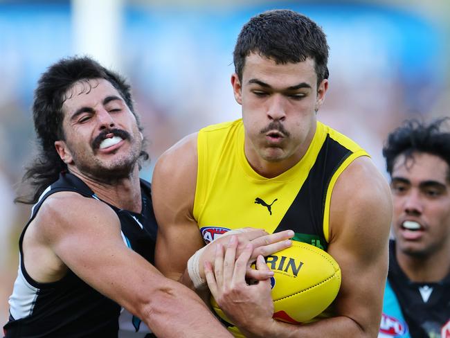 Harry Armstrong showed some good signs against the Power. Picture: Sarah Reed/AFL Photos