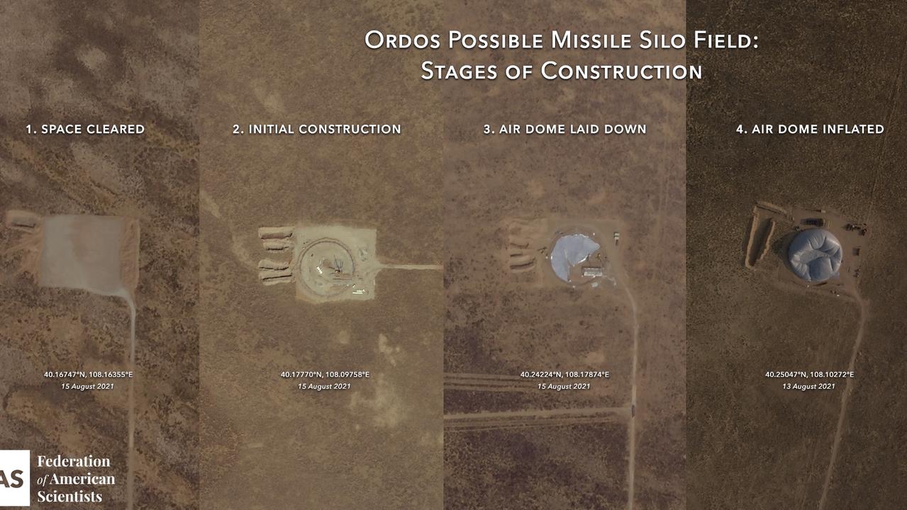 Suspected missile silos near Ordos at different stages of construction. Picture: Planet