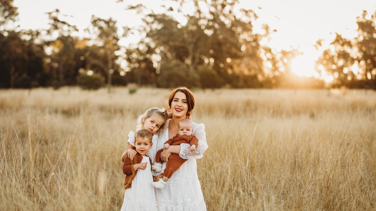 Hannah Paulsen pictured with her three children Violet, Camilla and Lake Barron.