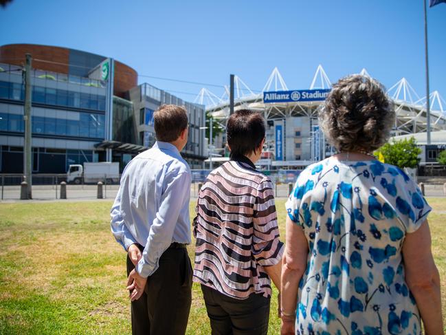 Lord Mayor Clover Moore, Mayor John Wakefield and Mayor Kathy Neilson overlook Allianz Stadium.