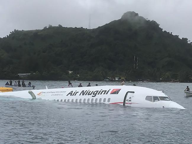 The Air Niugini 737-800 which ditched into a lagoon on the remote island of Weno. Picture: AFP