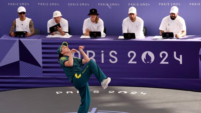 One of her moves in being dubbed “the kangaroo”. Picture: Getty