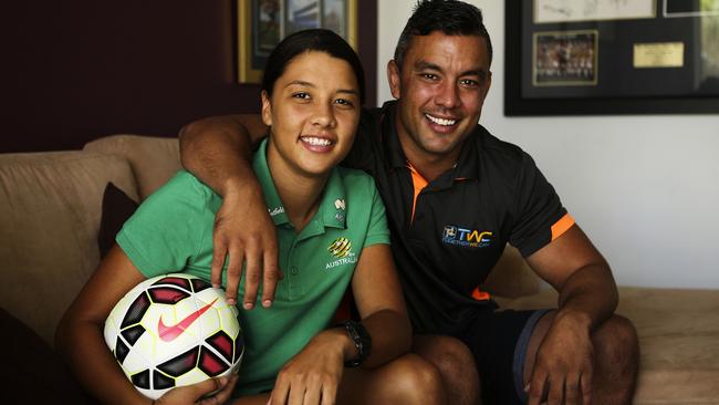 Matildas captain Sam Kerr with brother, Daniel. Picture: Michael Wilson.