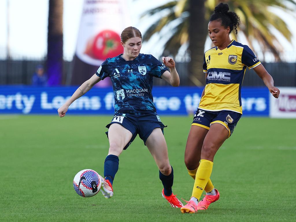 Sydney FC’s Cortnee Vine and Central Coast’s Jazmin Wardlow contest possession. Picture: Getty Images