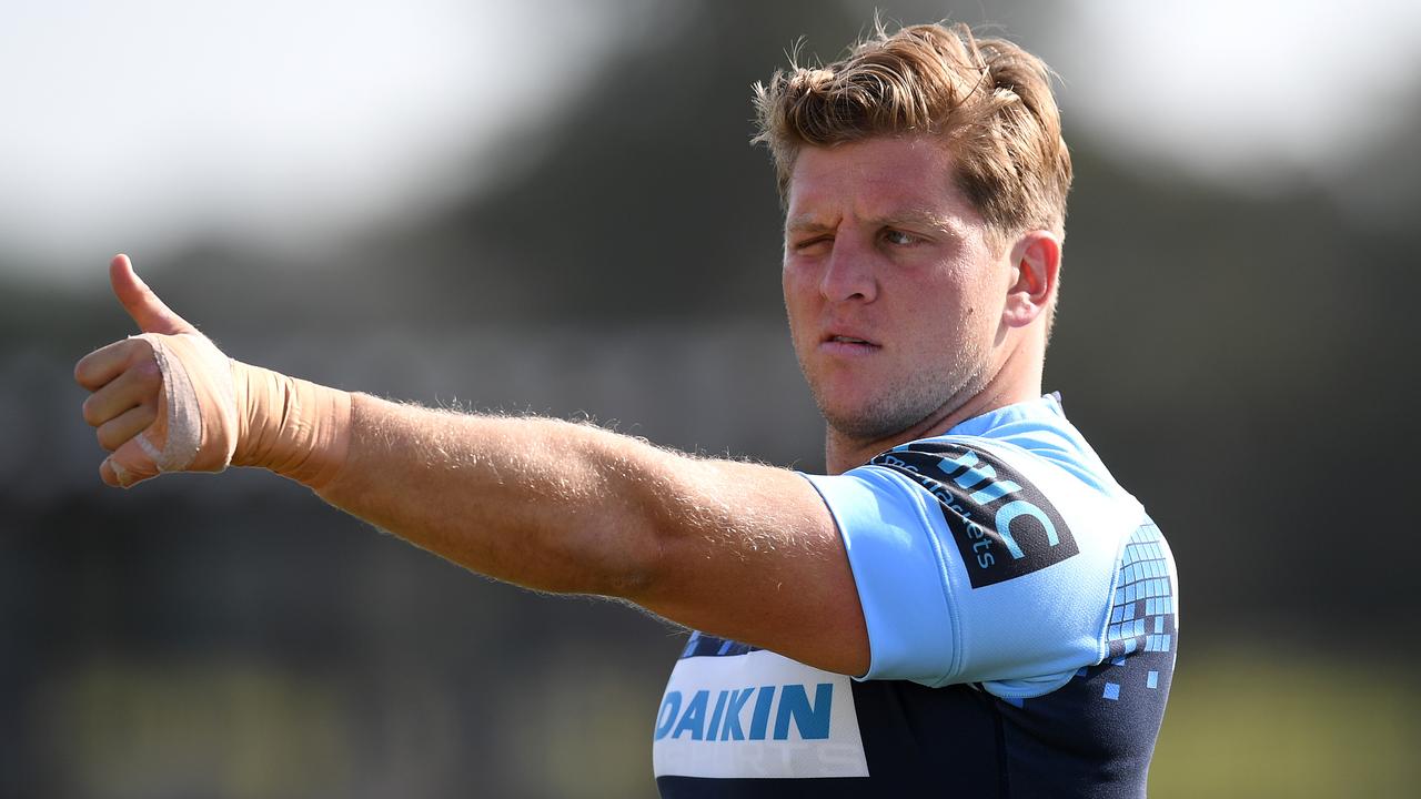 Damien Fitzpatrick of the Waratahs takes part in a team training session in Sydney.