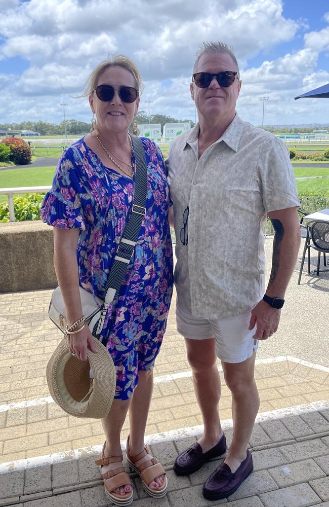 Craig and Leanne Kimberley at the Magic Millions race day at the Sunshine Coast Turf Club after the last minute venue change. Photo: Andrew Hedgman