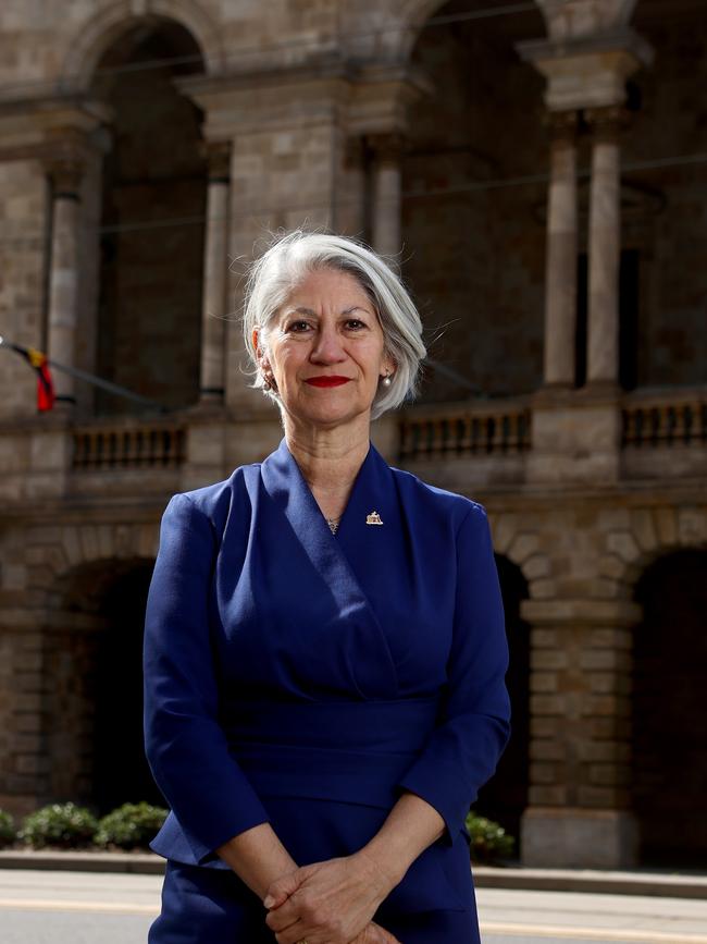 Lord Mayor Sandy Verschoor announcing plans for re-election in the 2022 Adelaide city council elections. Picture: Kelly Barnes