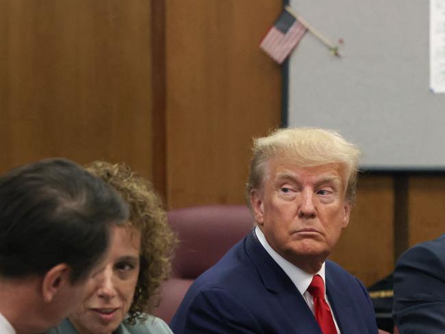 Donald Trump’s jaw was tightly held as he sat in court. Picture: AFP