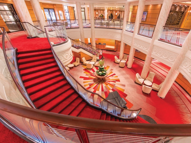 The atrium on the newly refurbished Queen Mary 2.
