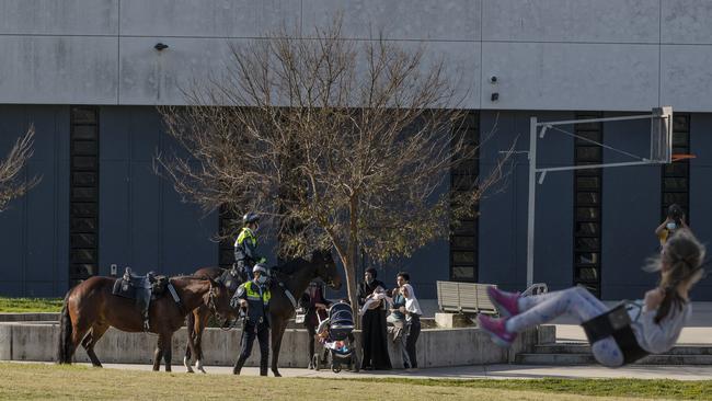 Mounted police patrol a Fairfield park. Picture: Nikki Short