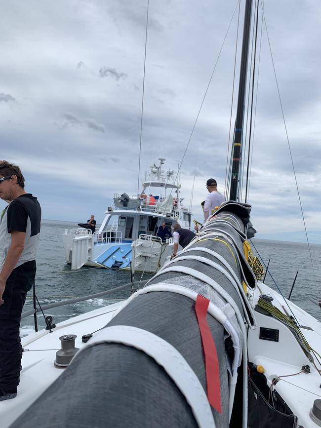 Tasmanian yacht 2Unlimited anchored in Falmouth after a devastating early exit from the 2018 Sydney to Hobart. Picture: SUPPLIED