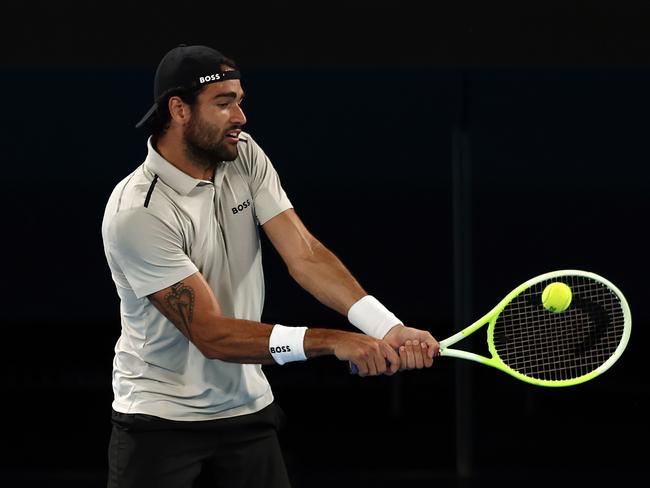 Matteo Berrettini of Italy plays a backhand during a practice session ahead of the 2025 Australian Open. Picture: Getty Images