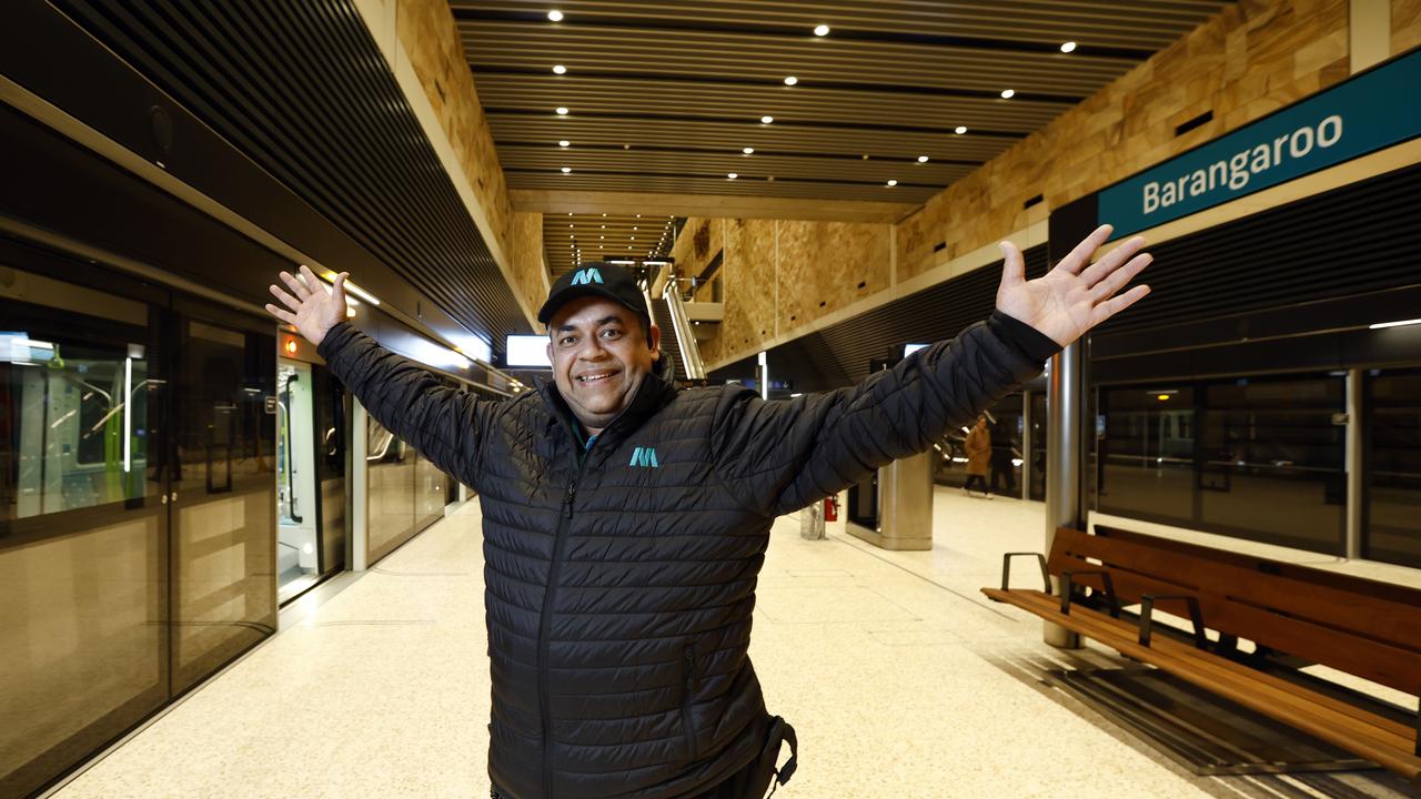 Customer Journey Coordinator for Metro Train Sydney, Mohammad Rezaul on the station platform at the brand new Barangaroo Metro Station in Sydney. Picture: Richard Dobson