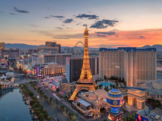 The infamous Las Vegas strip at sunrise.