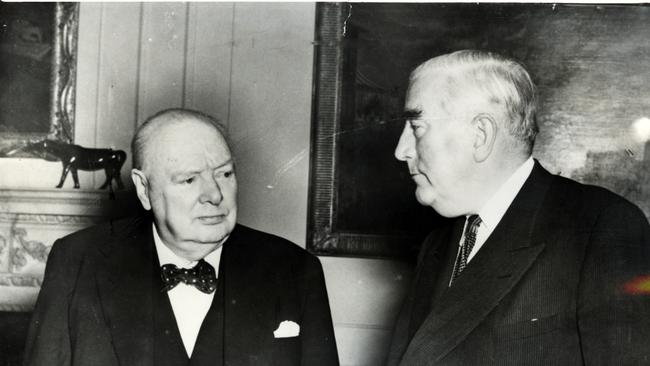 Two conservative warriors: Sir Robert Menzies and Winston Churchill in London in 1955