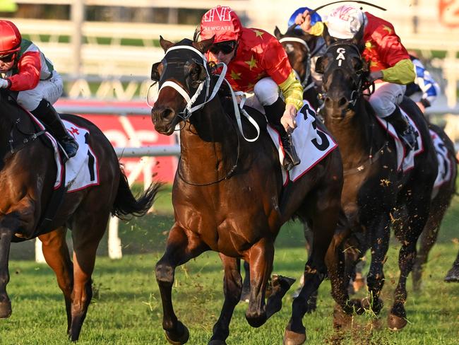 Tannhauser holds off challengers to win the Group 3 Rough Habit Plate for James McDonald. Picture: Grant Peters - Trackside Photography