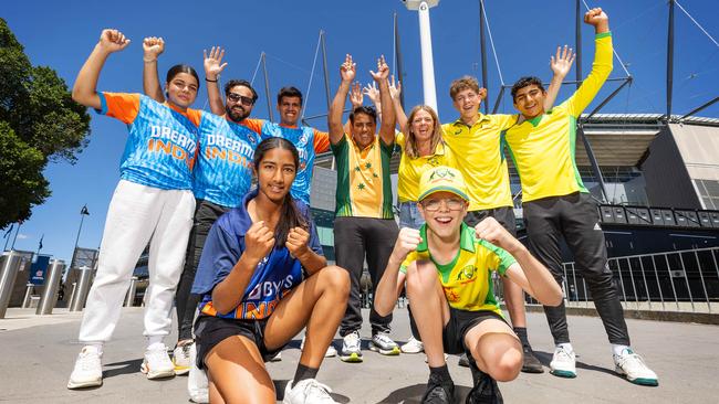 Fans gear up for the Boxing Day test. L to R (front): Falak Syeda and Oliver Powell. L to R (rear): Anushka Mehta, Amit Mehta, Arjun Mehta, Raza Saeed, Natalie Powell, Mitchell Powell, Ahmed Raza. Picture: Mark Stewart