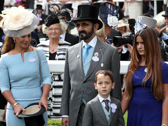 Sheik Mohammed bin Rashid Al Maktoum with wife Princess Haya, son sheik Zayed bin Mohammed bin Rashid Al Maktoum and daughter Sheikha Al Jalila bint Mohammad bin Rashid al Maktoum. Picture: Getty