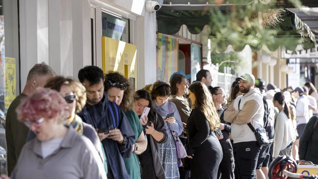 The queue for Sugar Man X Zumbo Event at The Sugar Man inn Hutt Street. Picture: Brett Hartwig