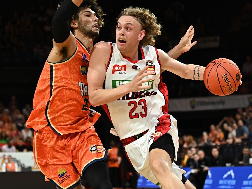 Luke Travers put the pressure on the Taipans at both ends of the court. Picture: Emily Barker/Getty Images