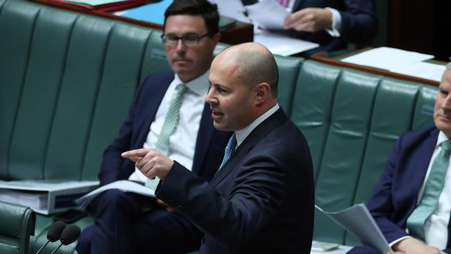 Treasurer Josh Frydenberg on his feet during Question Time in the House of Representatives in Parliament House today. Picture: NCA NewsWire / Gary Ramage