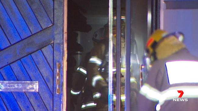 Firefighters at the scene of the firebomb attack on a south western suburbs business. Pictures: 7 News Adelaide