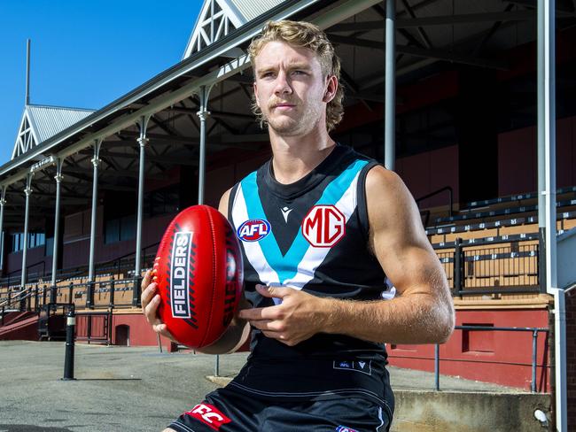 Jason Horne-Francis poses at Alberton Oval Wednesday,March,6,2024.Picture Mark Brake