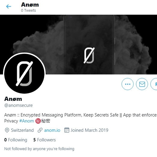 The ANOM Twitter account created in 2019 – Encrypted Messaging Platform.