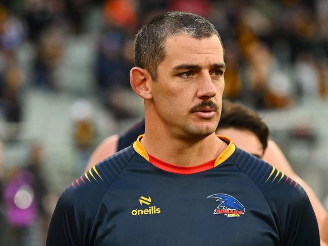 MELBOURNE, AUSTRALIA - JUNE 01: Taylor Walker of the Crows reacts following the round 12 AFL match between Hawthorn Hawks and Adelaide Crows at Melbourne Cricket Ground, on June 01, 2024, in Melbourne, Australia. (Photo by Morgan Hancock/AFL Photos/via Getty Images)