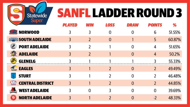 SANFL Ladder round 3 2019