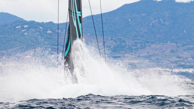 Andoo Australia getting wet and wild in a nosedive at the Youth America's Cup. Picture: Supplied/ Nic Douglass/@sailorgirlhq