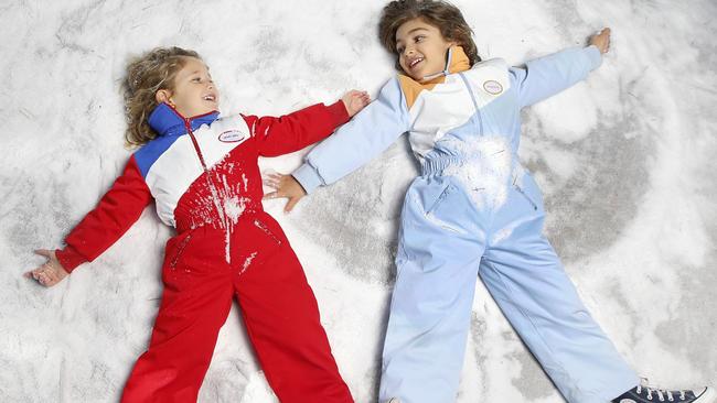 Winter puffer apparel for kids this winter modelled by Lani, 3, and Maayan, 5, by kids wear brand Goldie + Ace. Picture: David Caird